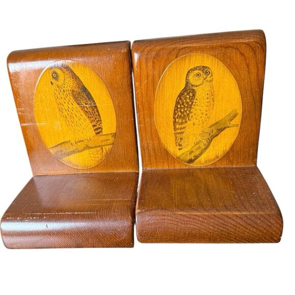 Vintage MCM Bookends Solid Wood Owl Design 1970’s - Picture 2 of 8